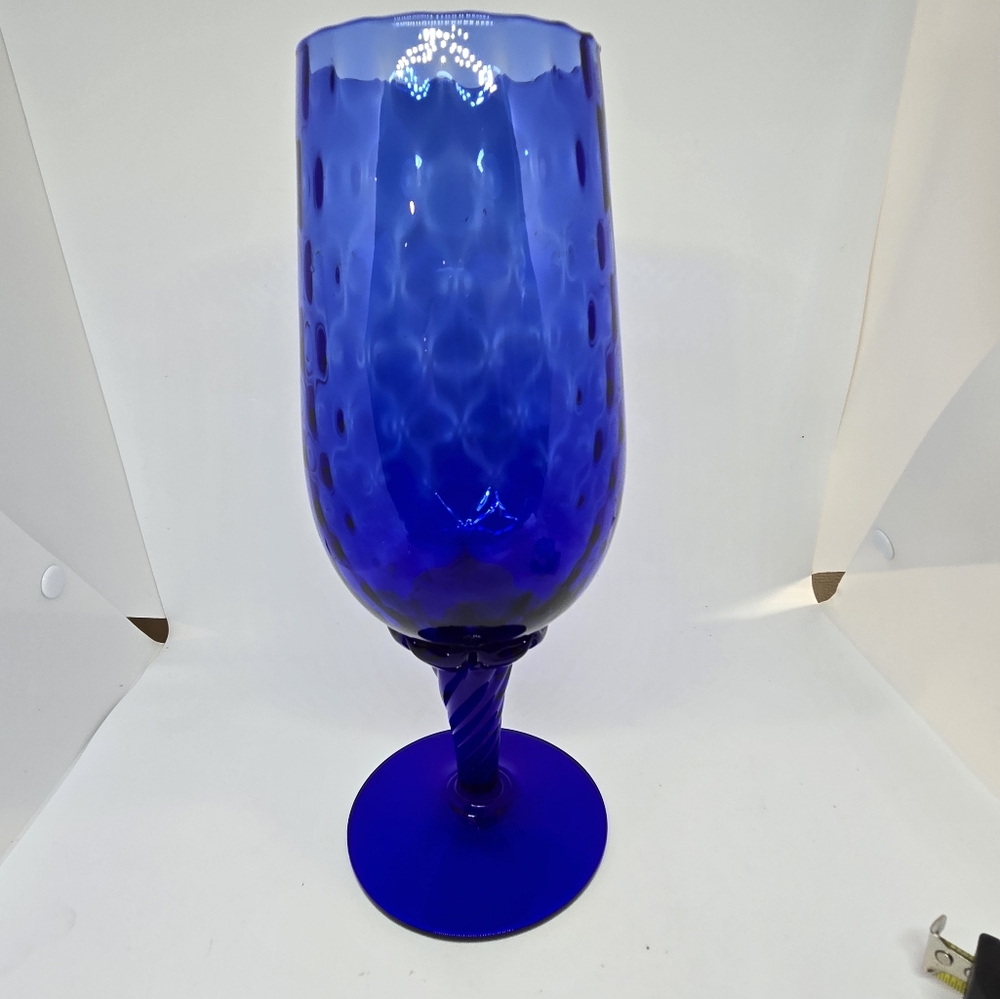 Cobalt Blue Empoli Glass Optic Pattern Tall Fluted Goblet